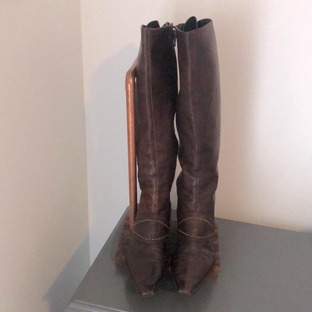 Hispanitas Brown Leather Wedge Boot Size 37